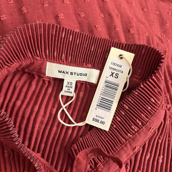 Max Studio Size XS Oversized Tie Neck long Sleeve Dot Pleated Shirt NEW - Picture 6 of 8